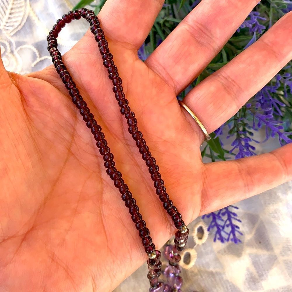 Ballplayer’s Amethyst/Garnet Gemstone & Crystal Lavaliere Necklace - Sterling - Picture 8 of 10